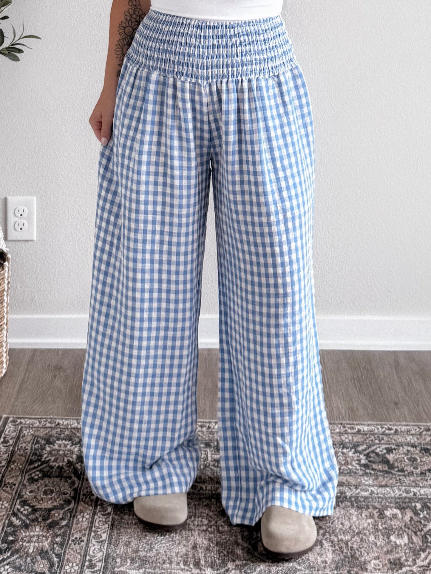 Linen Gingham Wide Leg Pant