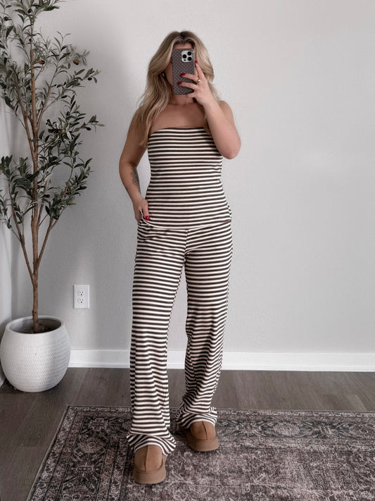Cream De Cocoa Striped Set