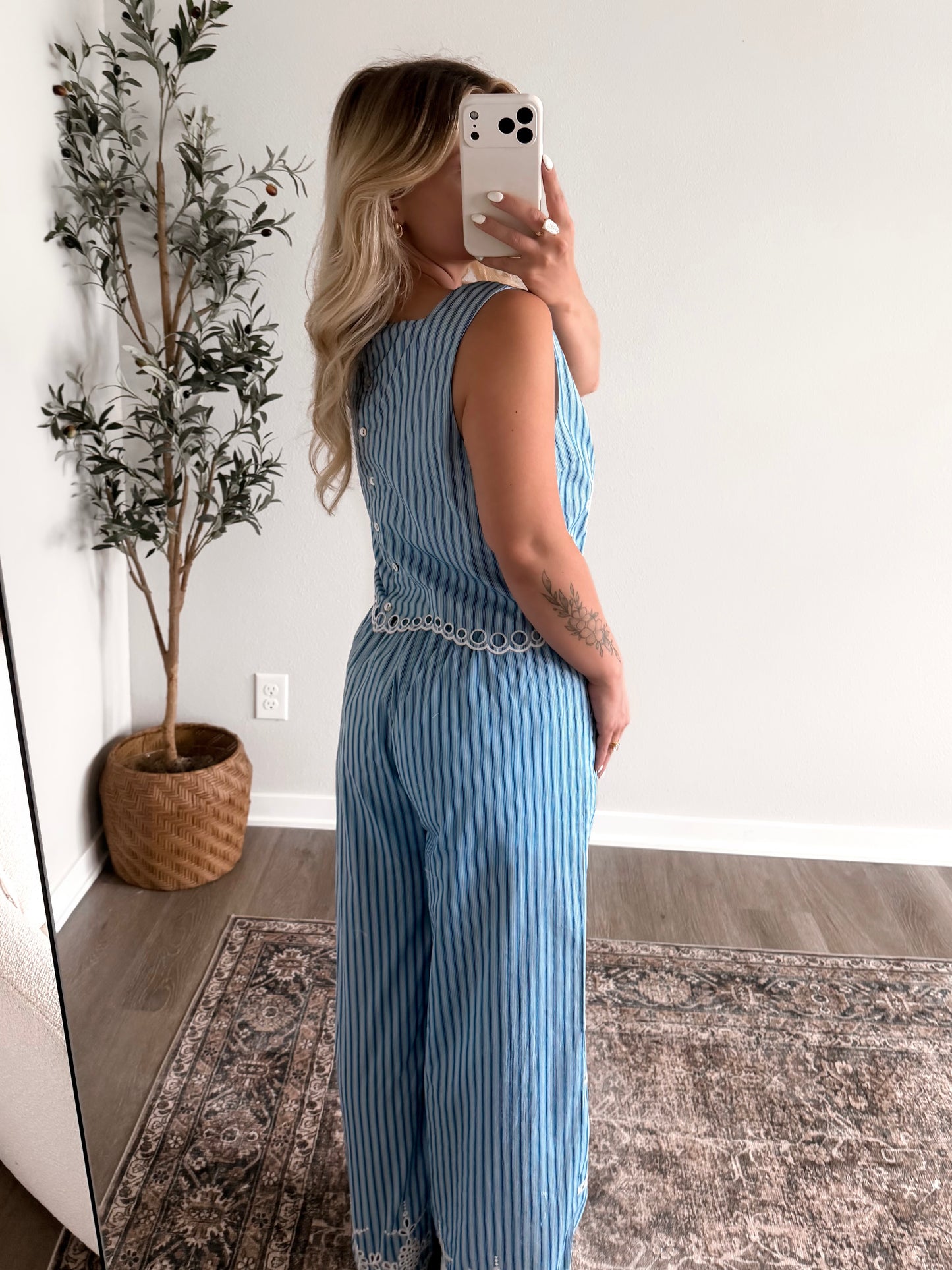 Capri Eyelet Striped Pant Set