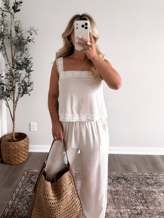 White Sand Linen Pant Set