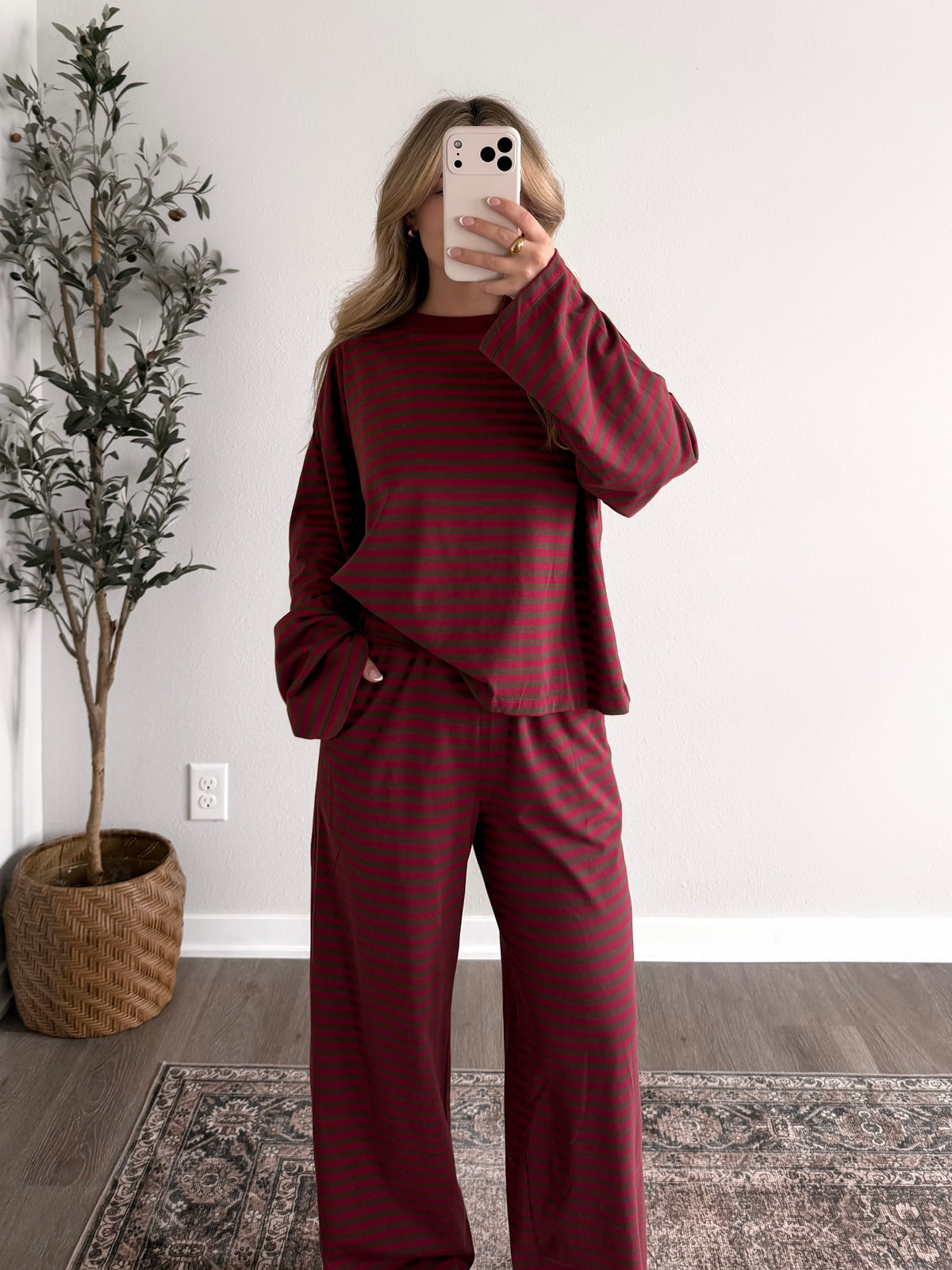 Maroon Mood Stripe Lounge Set