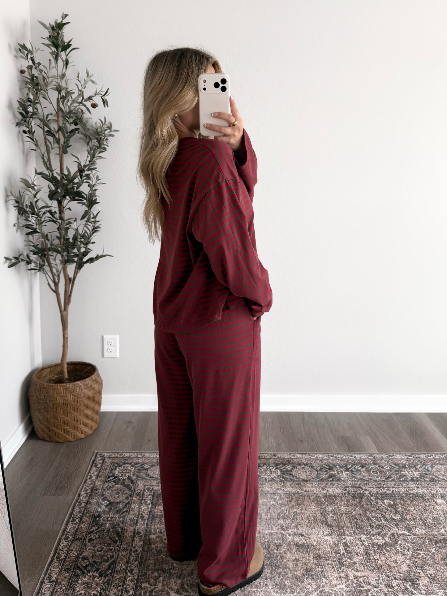 Maroon Mood Stripe Lounge Set