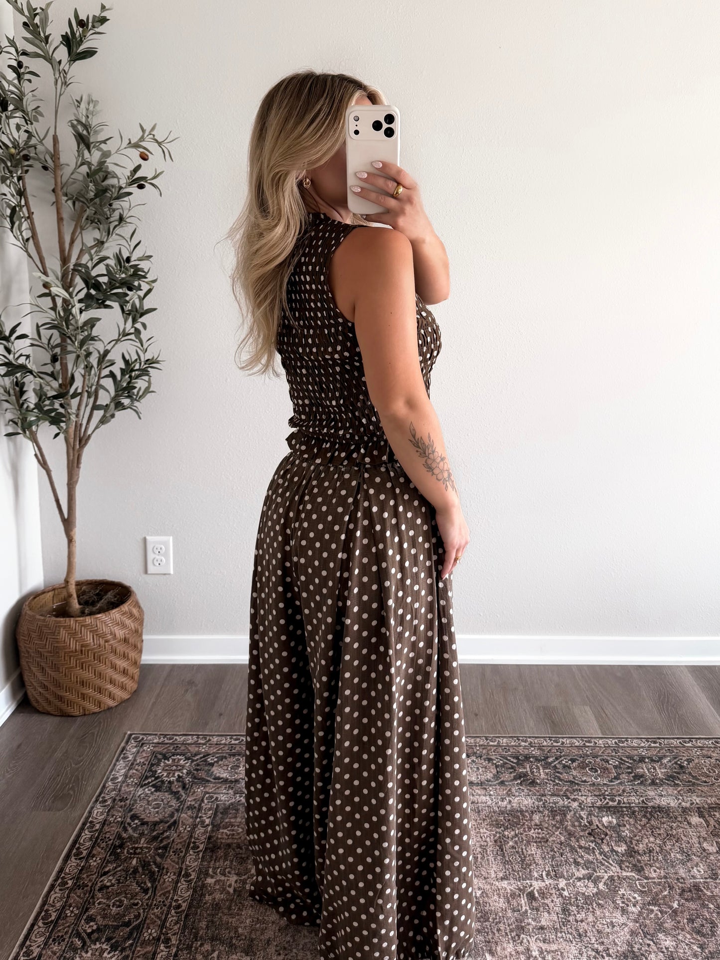 Cold Brew Dotted Smocked Top