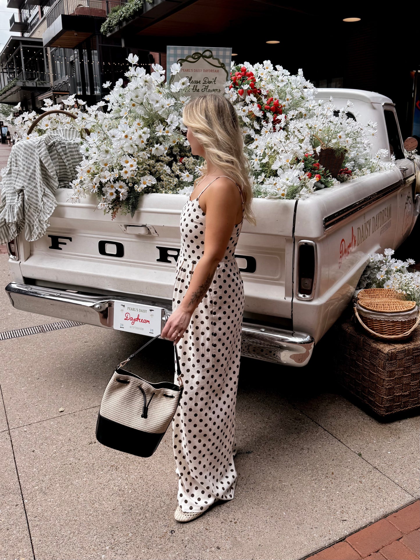 Biscotti Dotted Wide Leg Jumpsuit / Cream-Brown