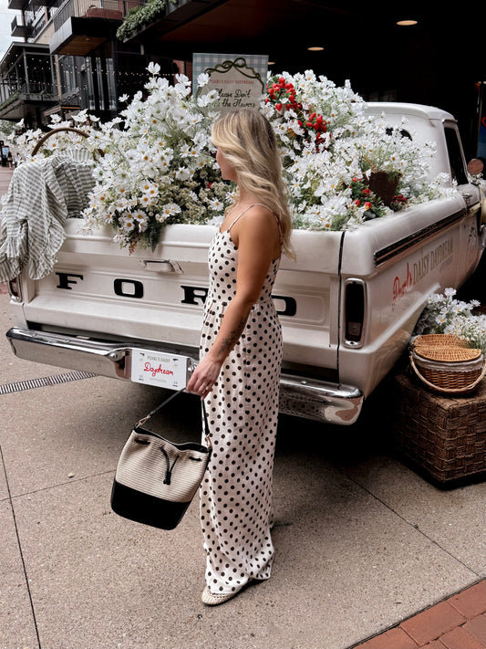 Biscotti Dotted Wide Leg Jumpsuit / Cream-Brown