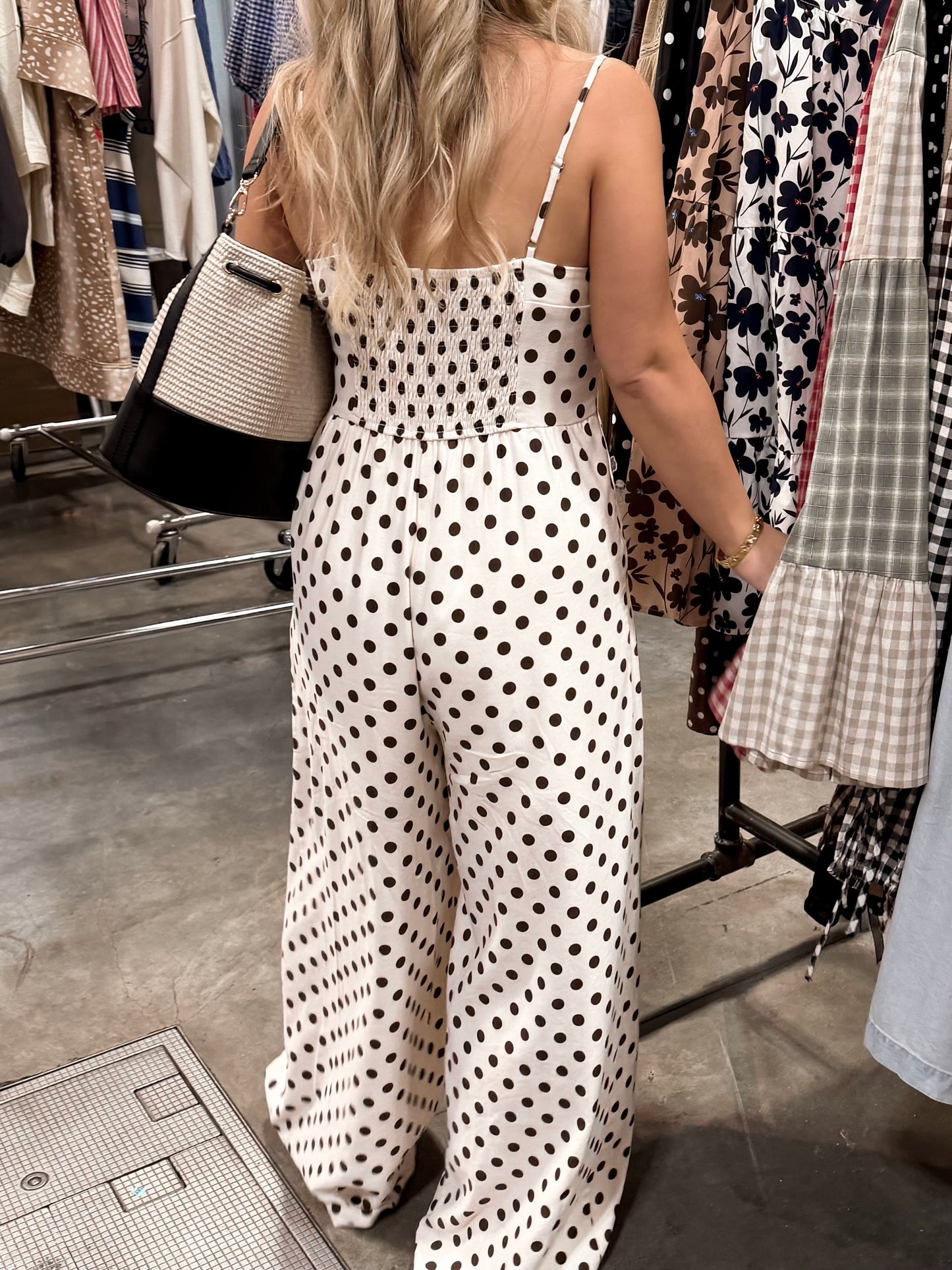 Biscotti Dotted Wide Leg Jumpsuit / Cream-Brown