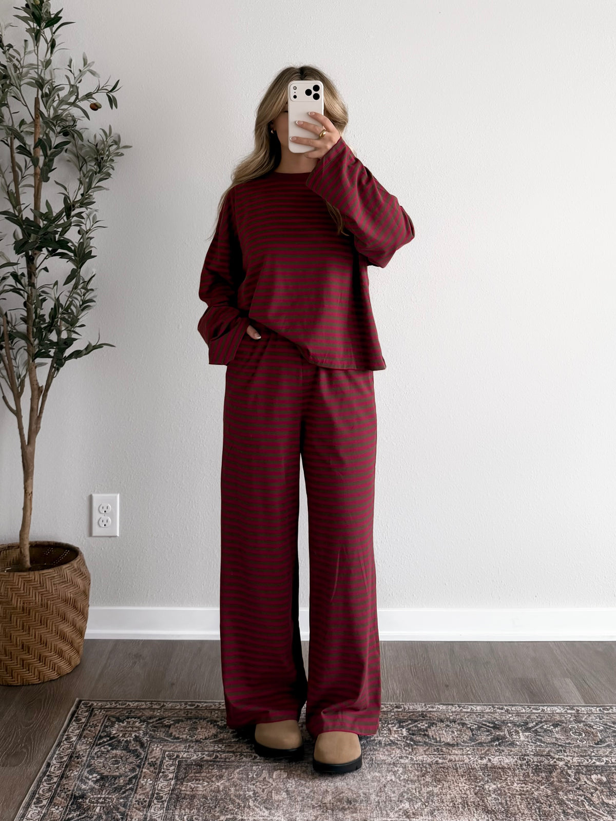 Maroon Mood Stripe Lounge Set
