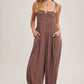 Espresso Boho Smocked Jumpsuit (Restocking Mid September)