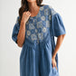 Indigo Embroidered Babydoll Romper