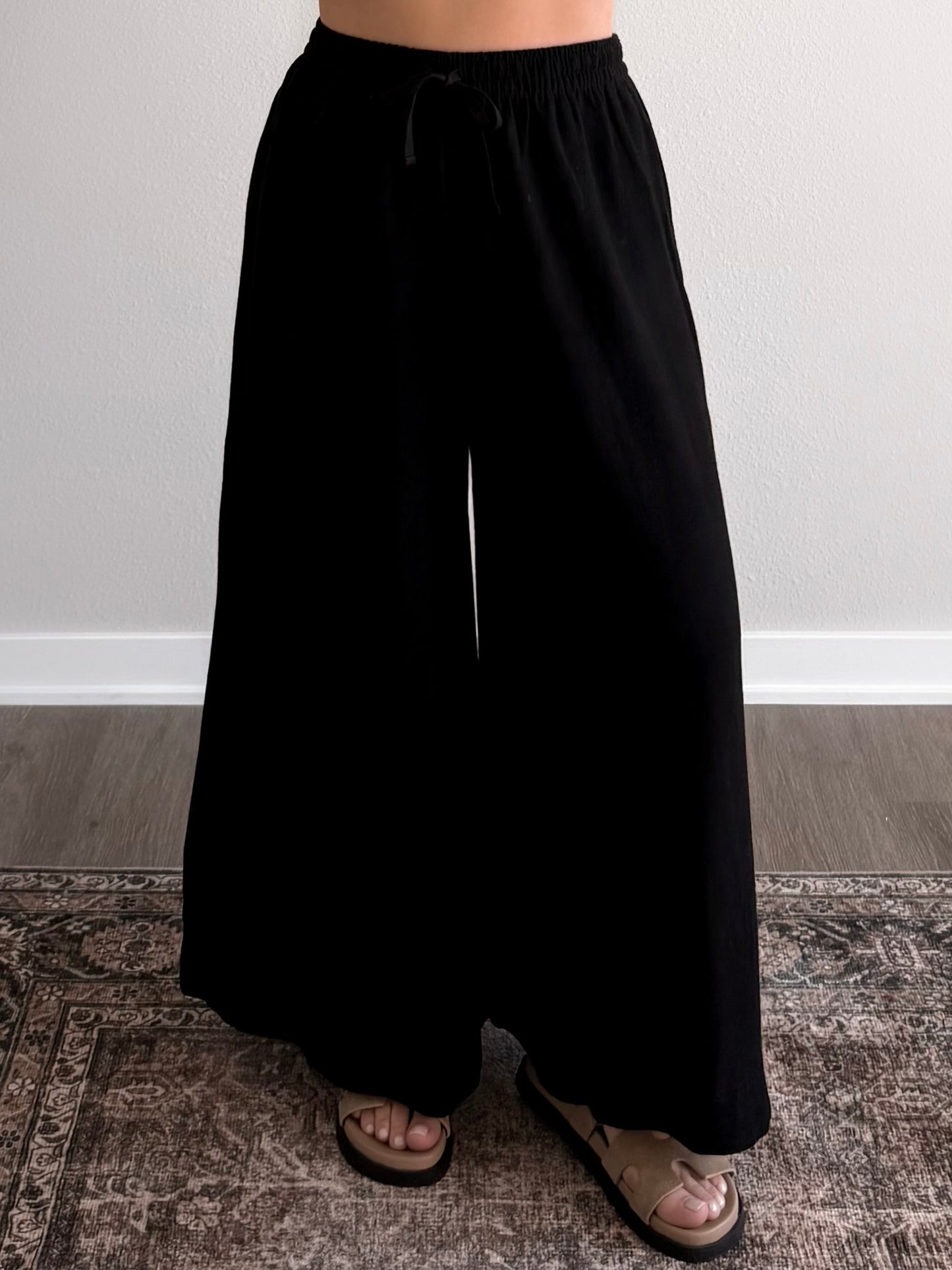 Long Day Linen Wide Leg Pant / Black (Short Friendly)