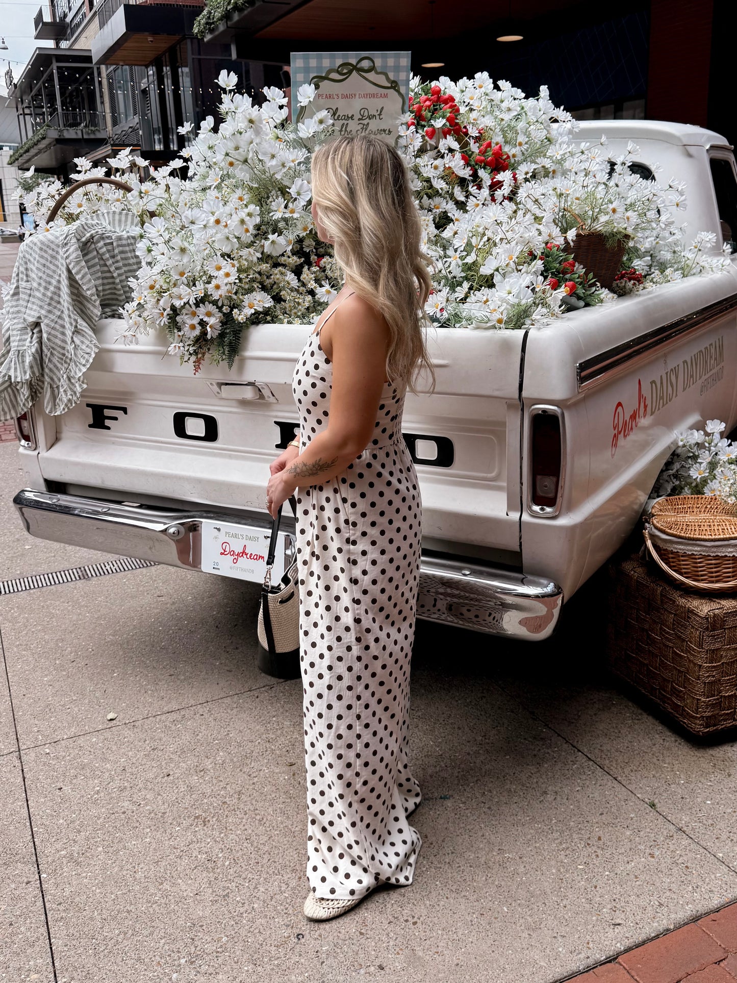 Biscotti Dotted Wide Leg Jumpsuit / Cream-Brown