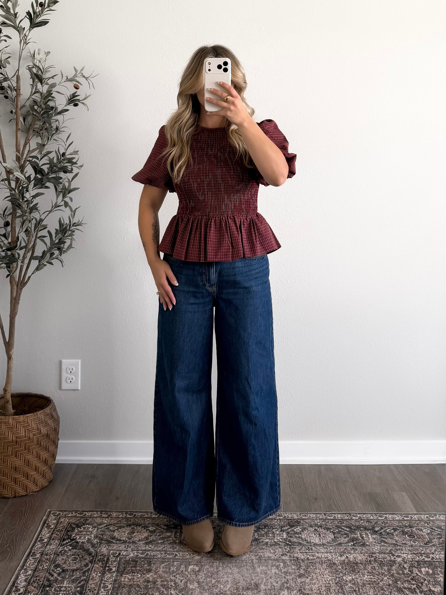Autumn Valley Grid Peplum Top