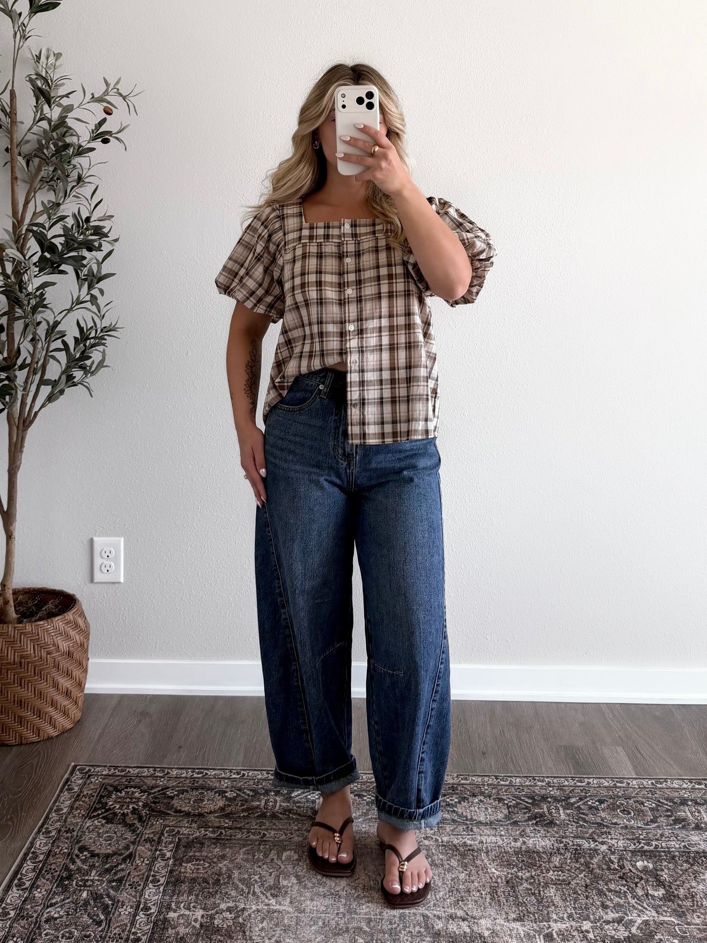 Toasted Plaid Button Top