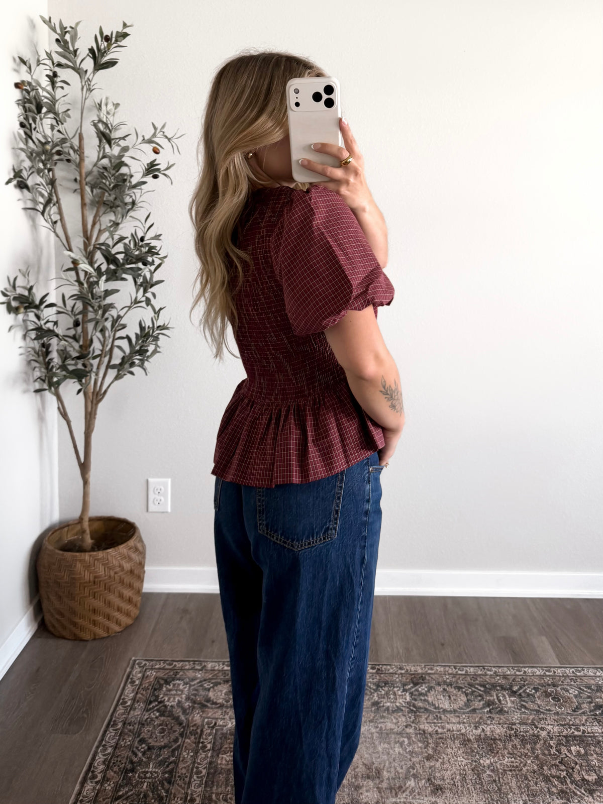 Autumn Valley Grid Peplum Top