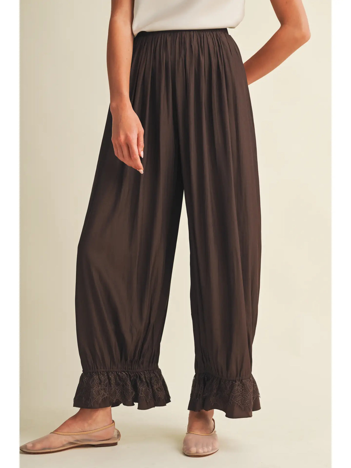 Espresso Chic Lace Pant Set