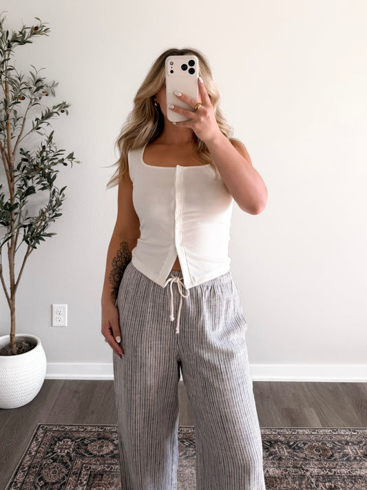 Bare Basic Button Tank / Cream