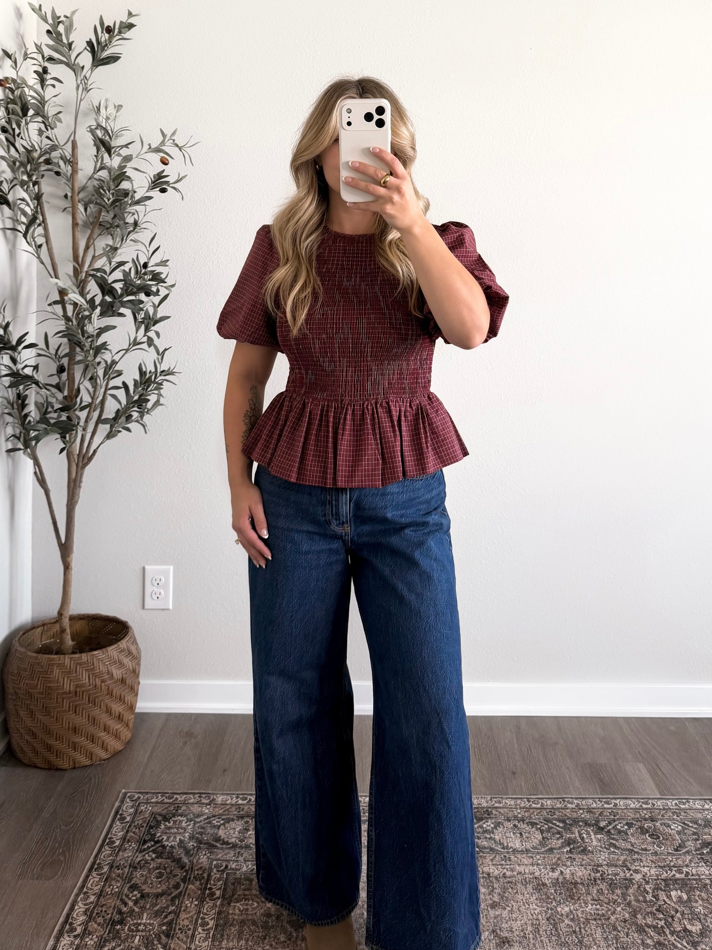 Autumn Valley Grid Peplum Top