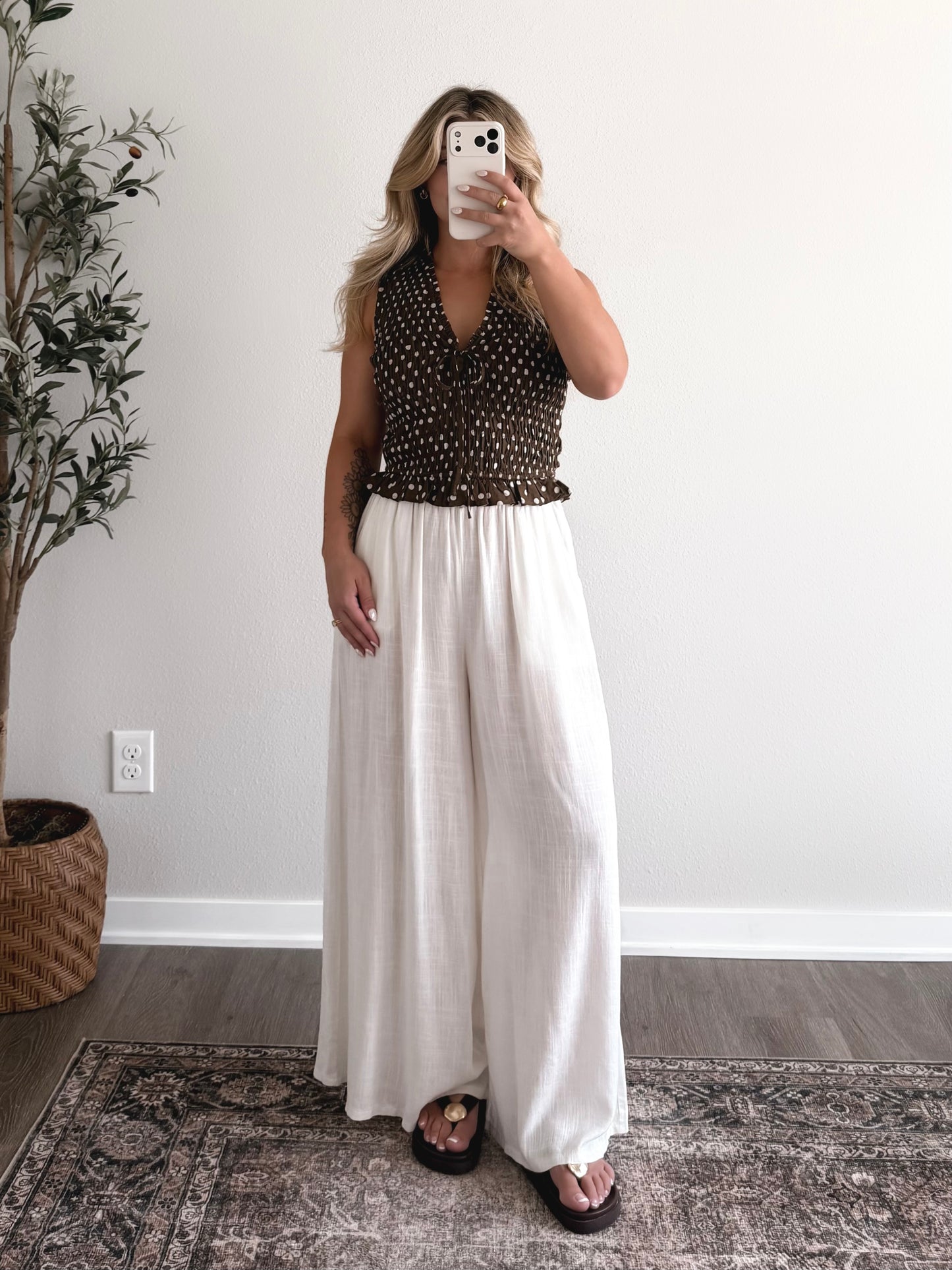 Cold Brew Dotted Smocked Top