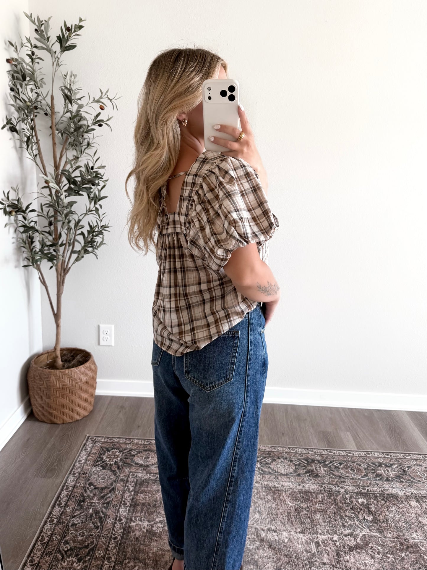 Toasted Plaid Button Top