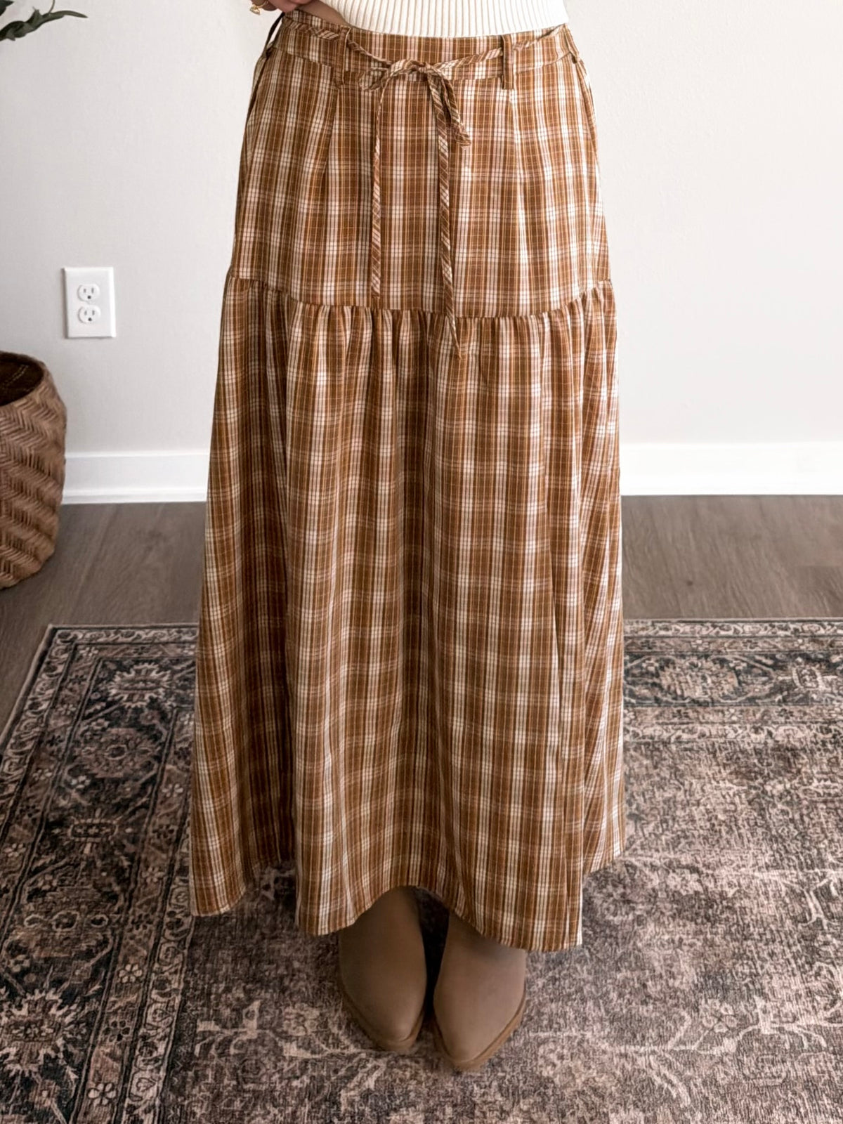 Toasted Pecan Plaid Maxi Skirt / Caramel