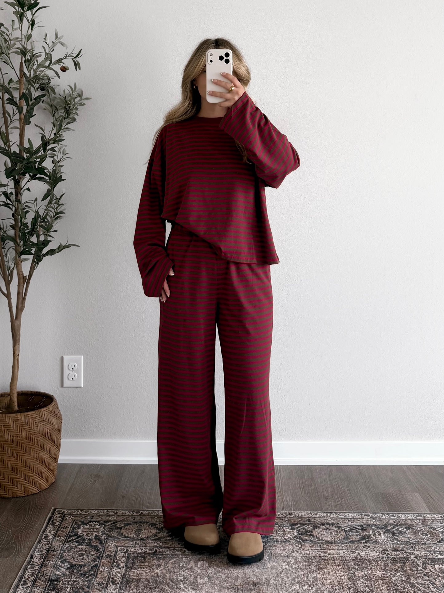 Maroon Mood Stripe Lounge Set