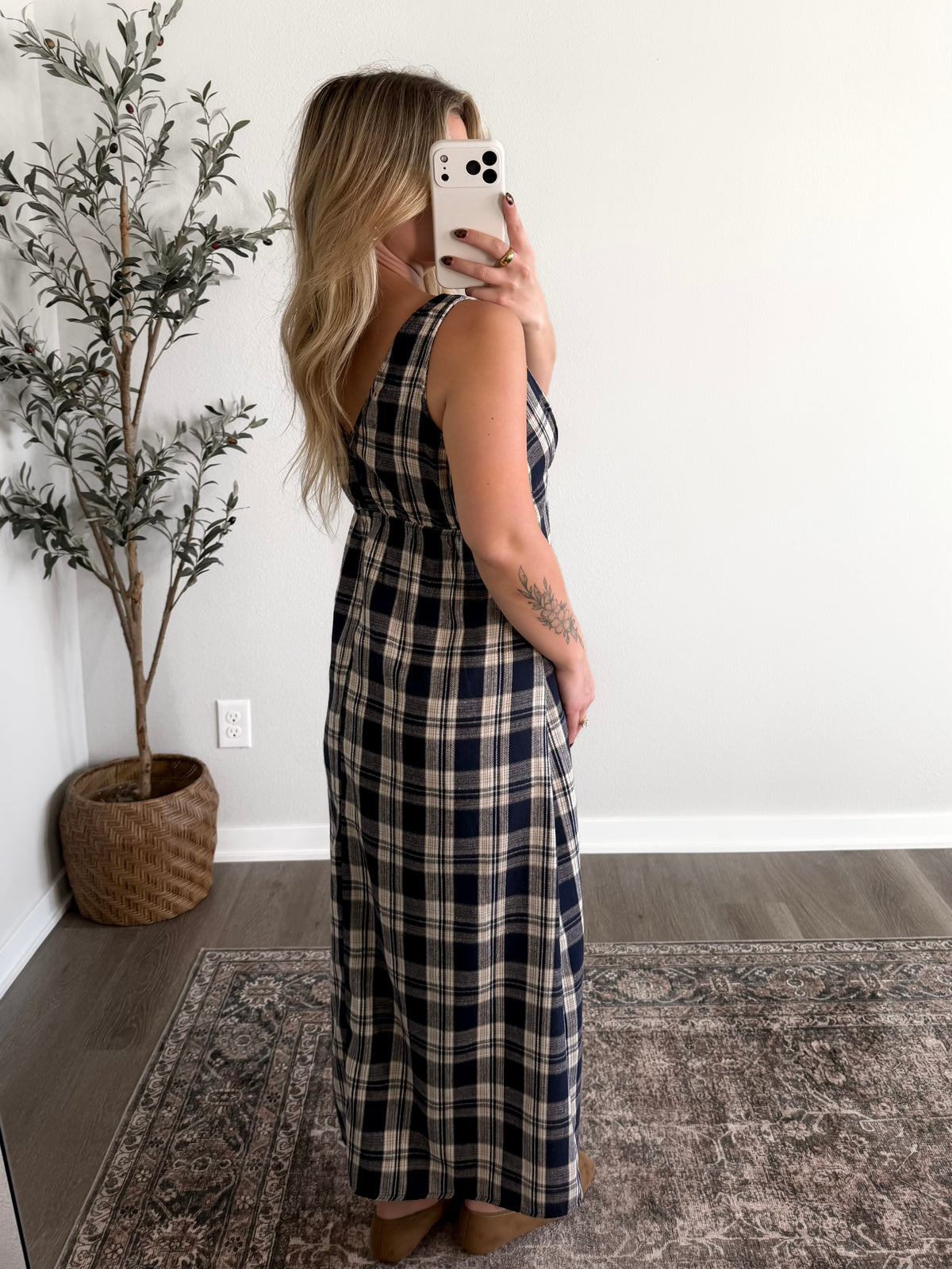 New England Plaid Midi Dress