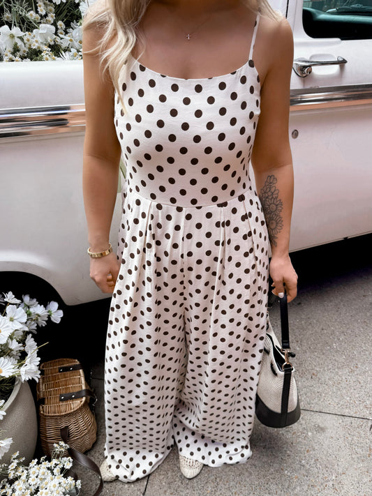 Biscotti Dotted Wide Leg Jumpsuit / Cream-Brown
