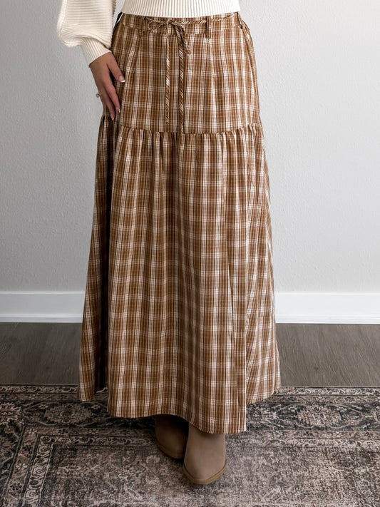 Toasted Pecan Plaid Maxi Skirt / Caramel