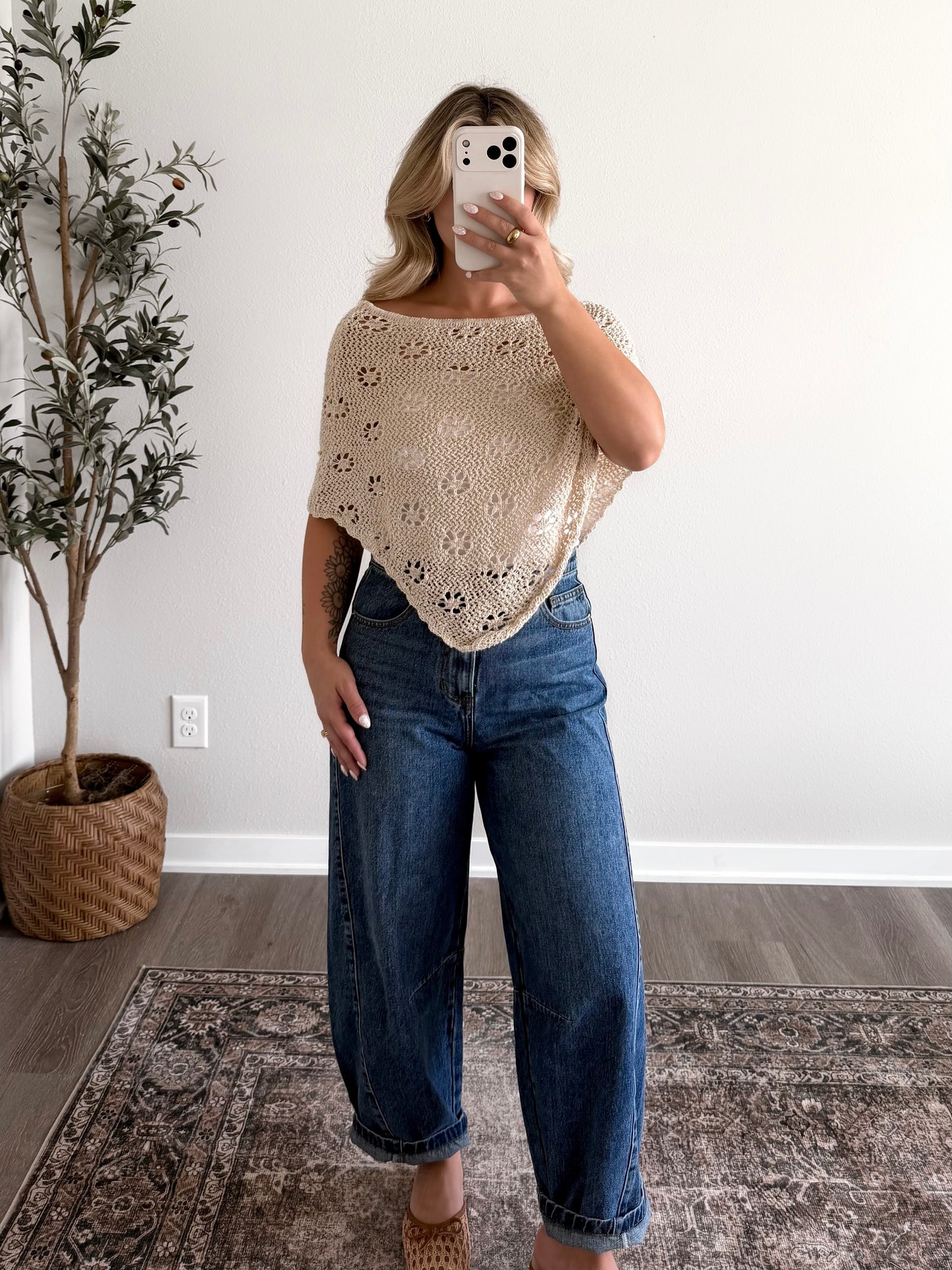 Soft Spoken Knit Poncho Top / Natural
