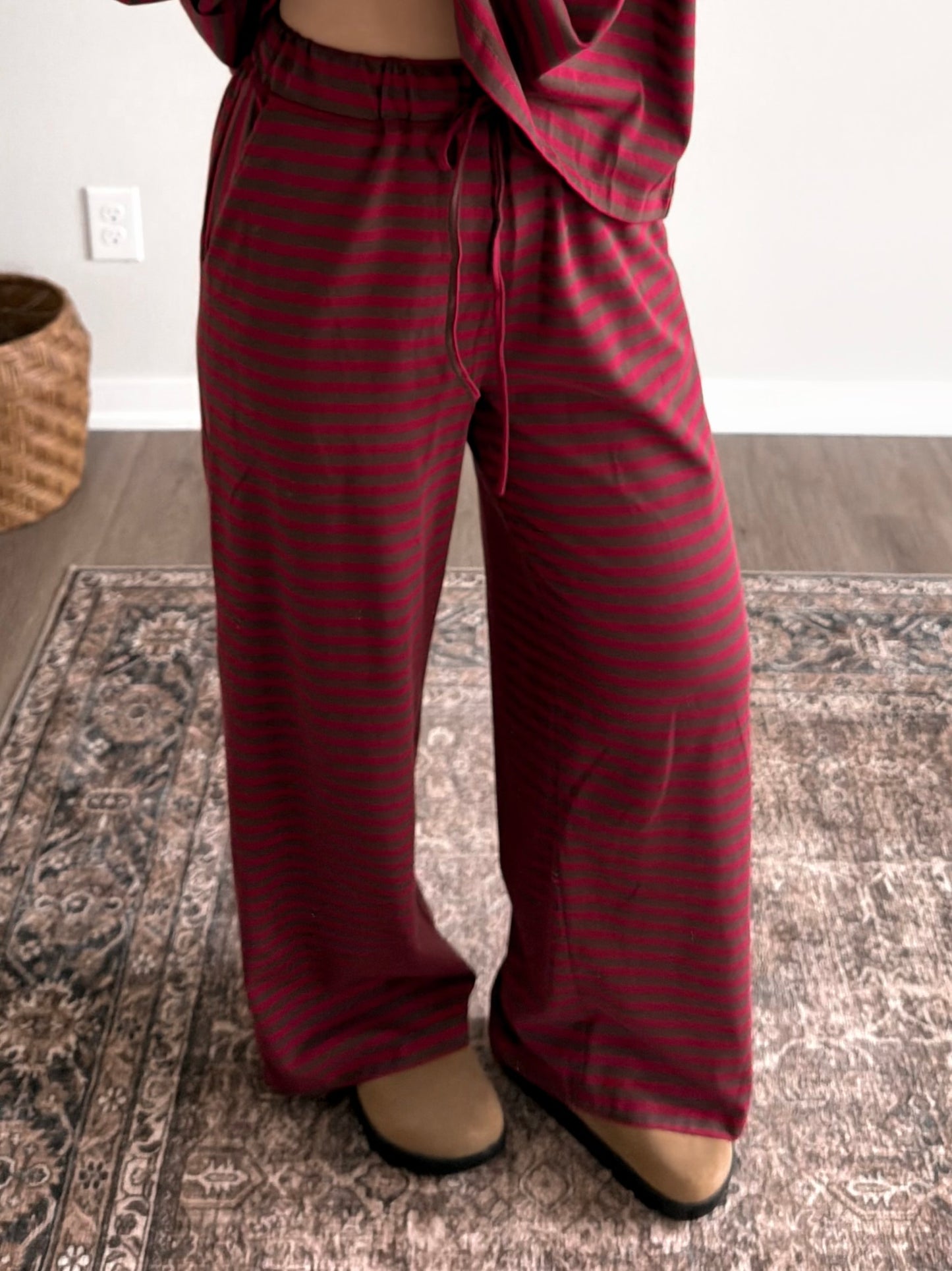 Maroon Mood Stripe Lounge Set