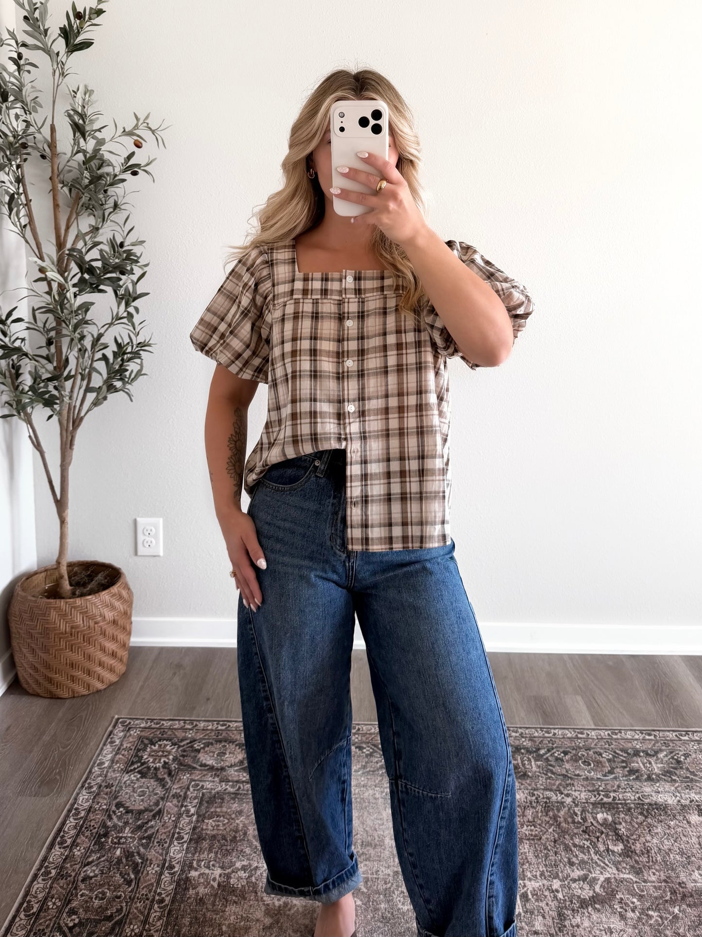 Toasted Plaid Button Top