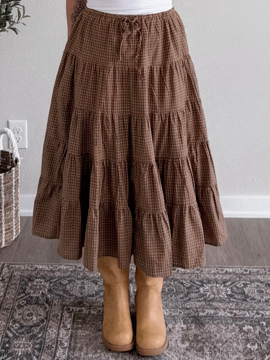 Maple Grid Print Midi Skirt (Short Friendly)