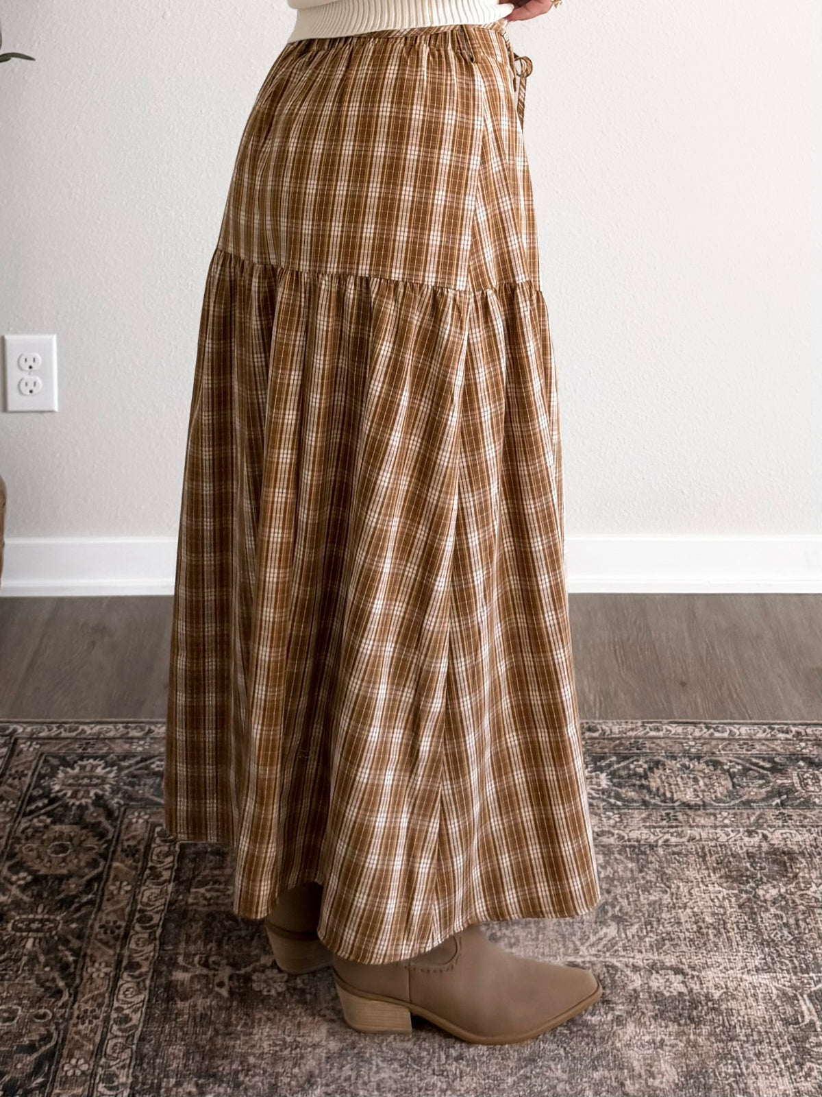 Toasted Pecan Plaid Maxi Skirt / Caramel