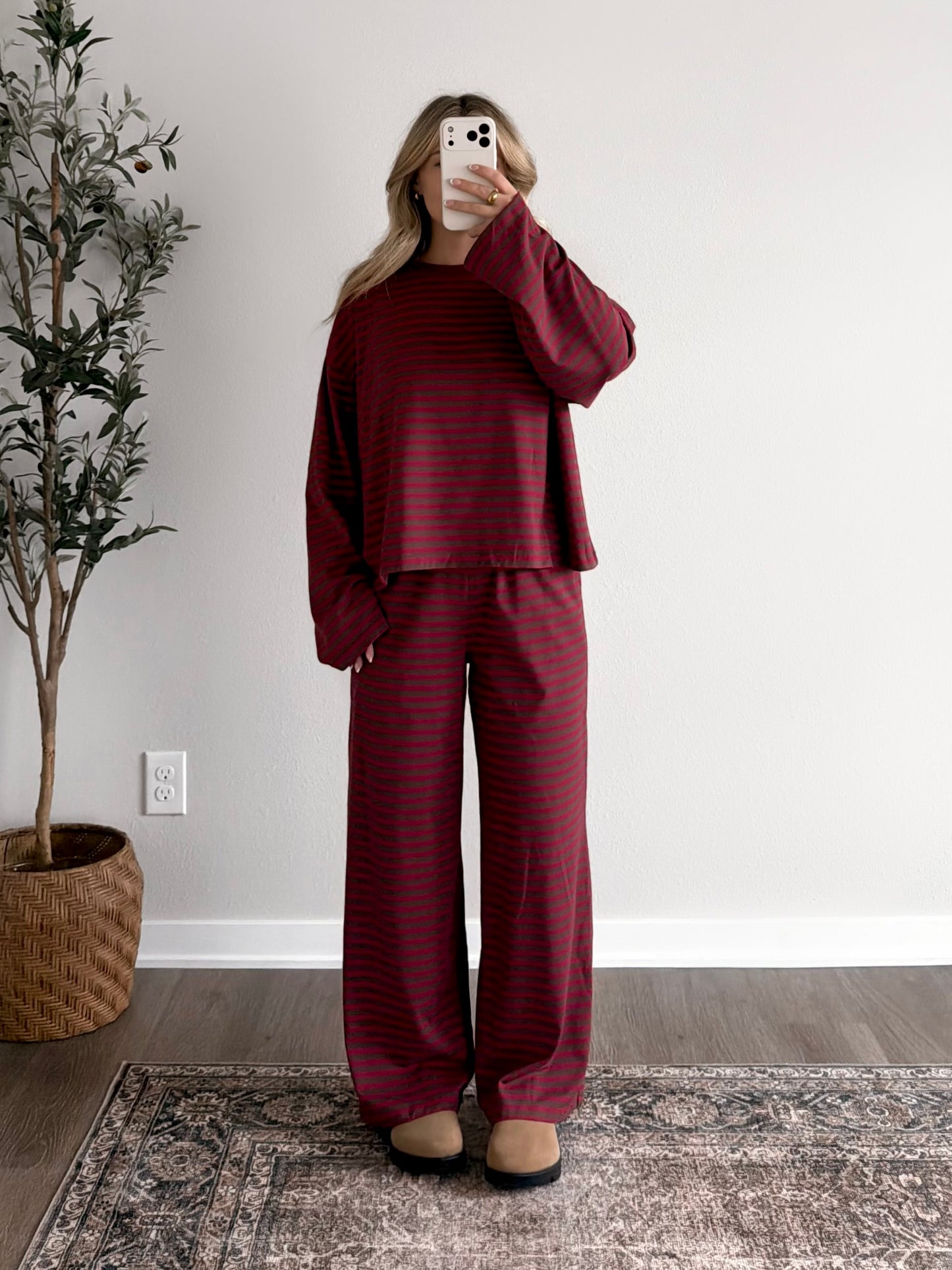 Maroon Mood Stripe Lounge Set