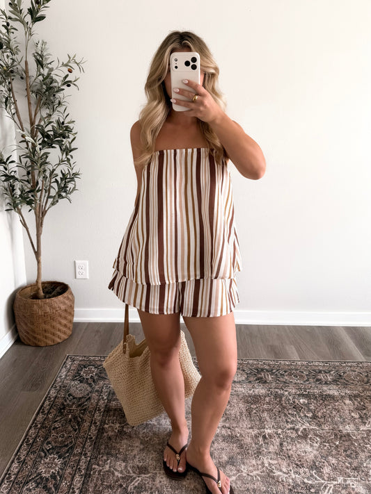 Golden Coast Striped Short Set