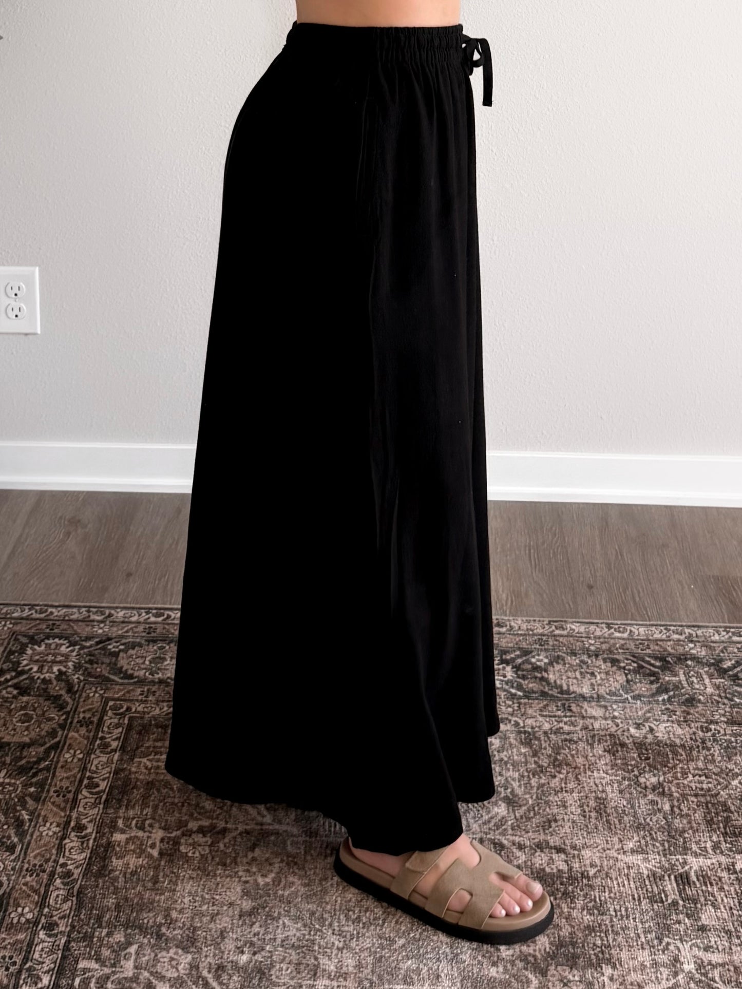Long Day Linen Wide Leg Pant / Black (Short Friendly)