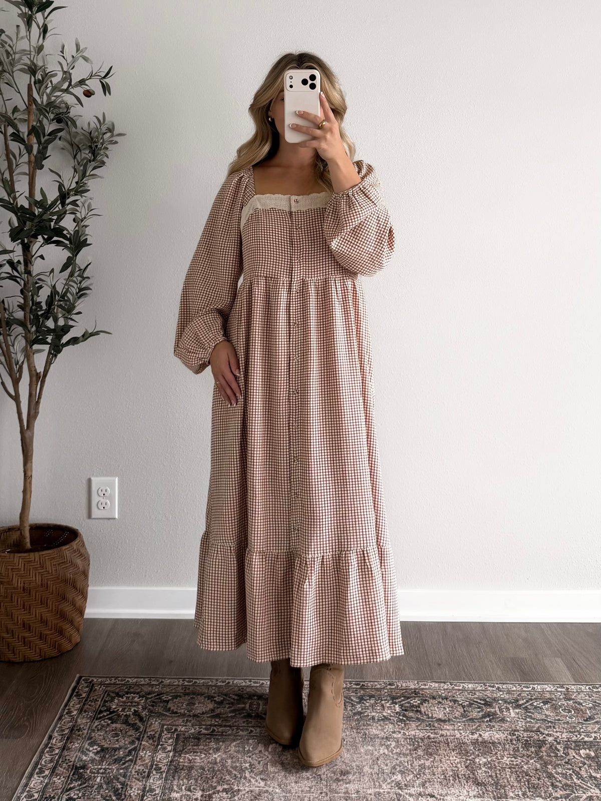 Cottage Lane Gingham Midi Dress