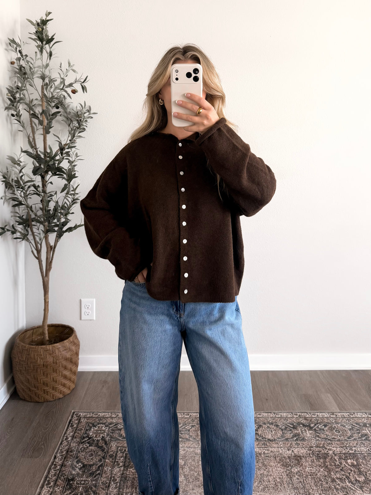 Piper Knit Button Cardigan / Brown