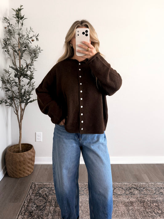 Piper Knit Button Cardigan / Brown