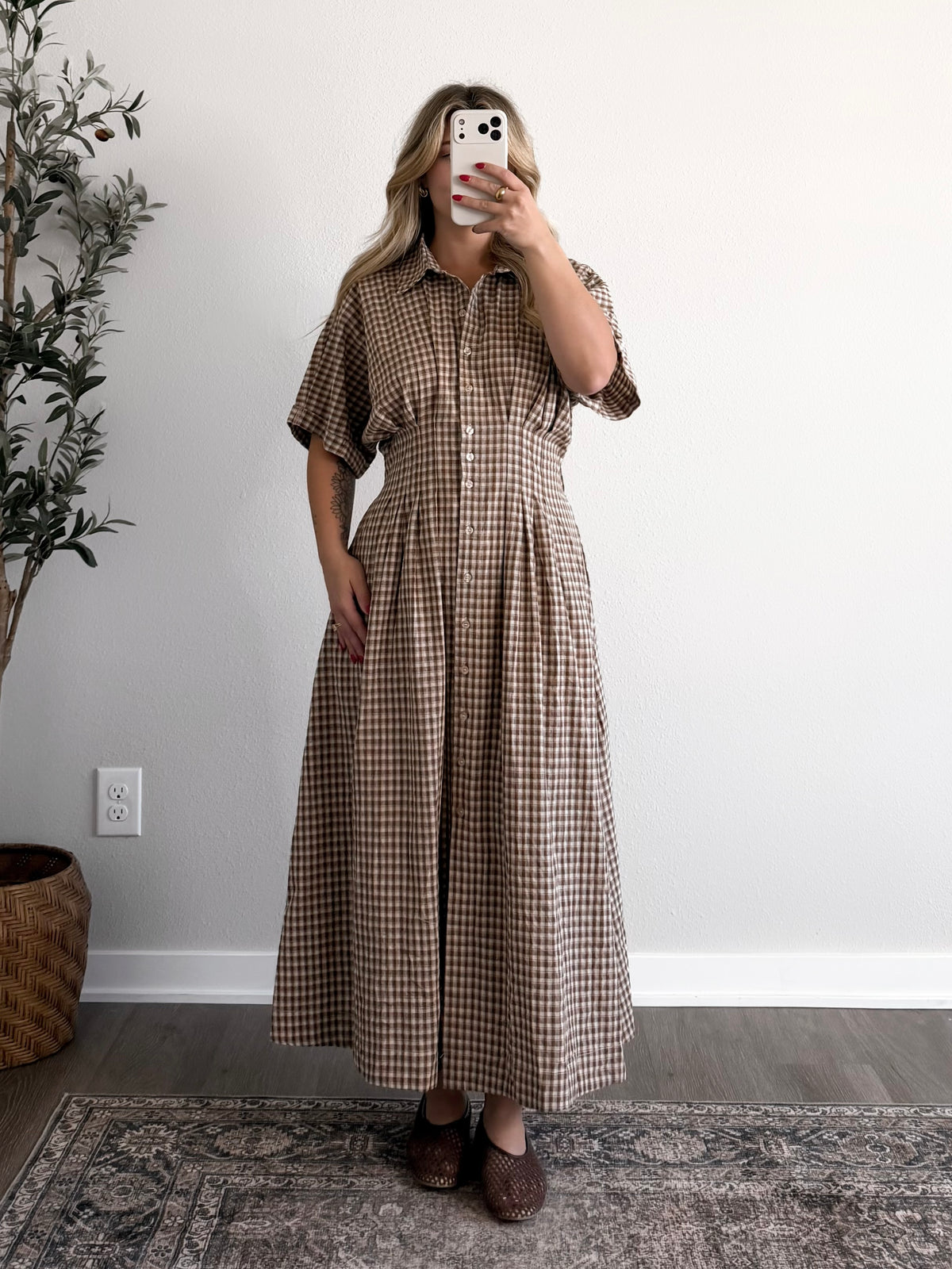 Apple Butter Gingham Midi Dress