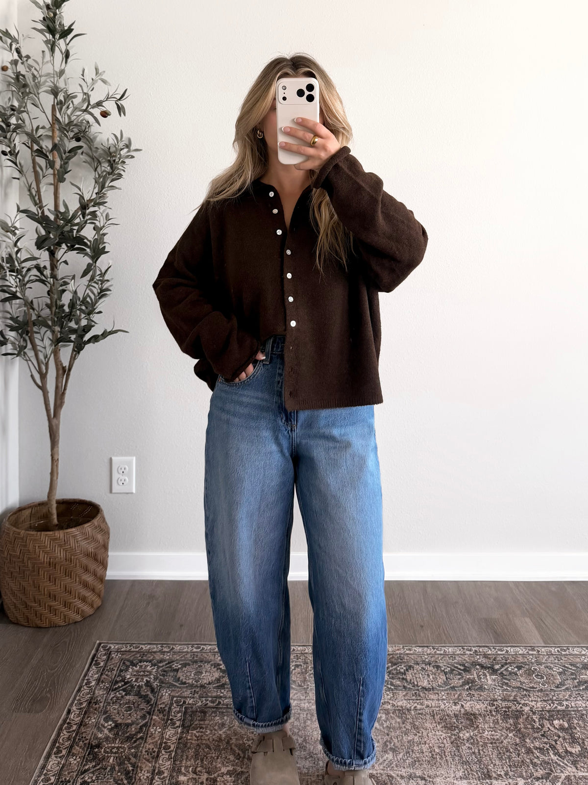 Piper Knit Button Cardigan / Brown