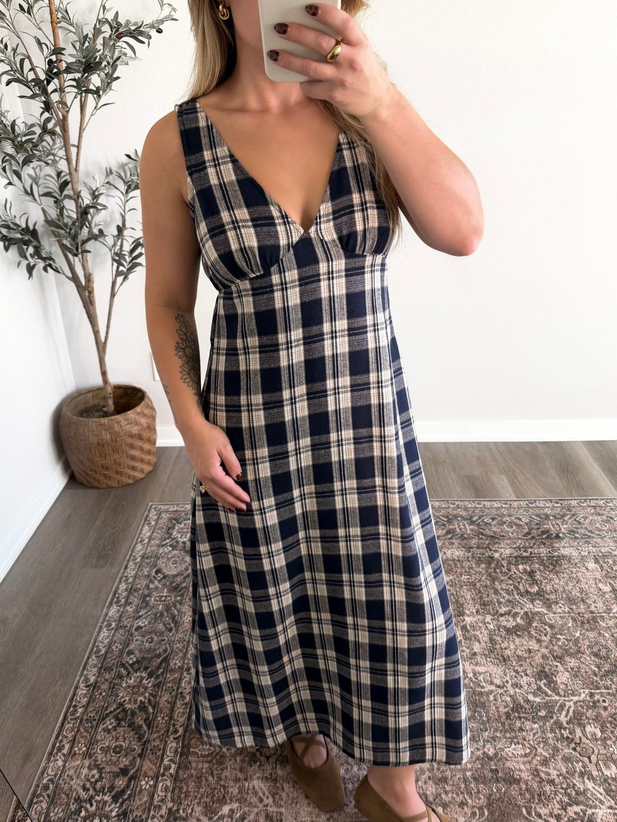 New England Plaid Midi Dress