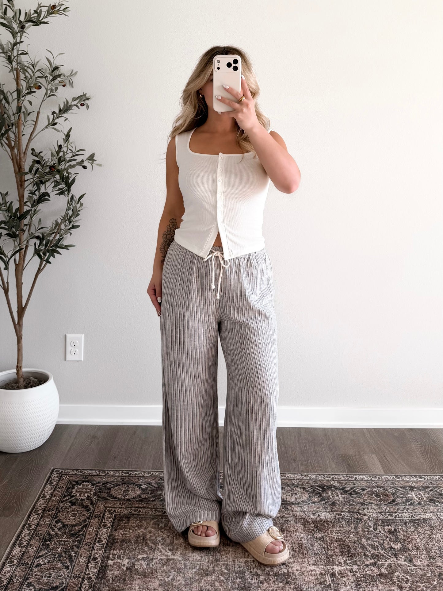 Fine Line Striped Linen Pant