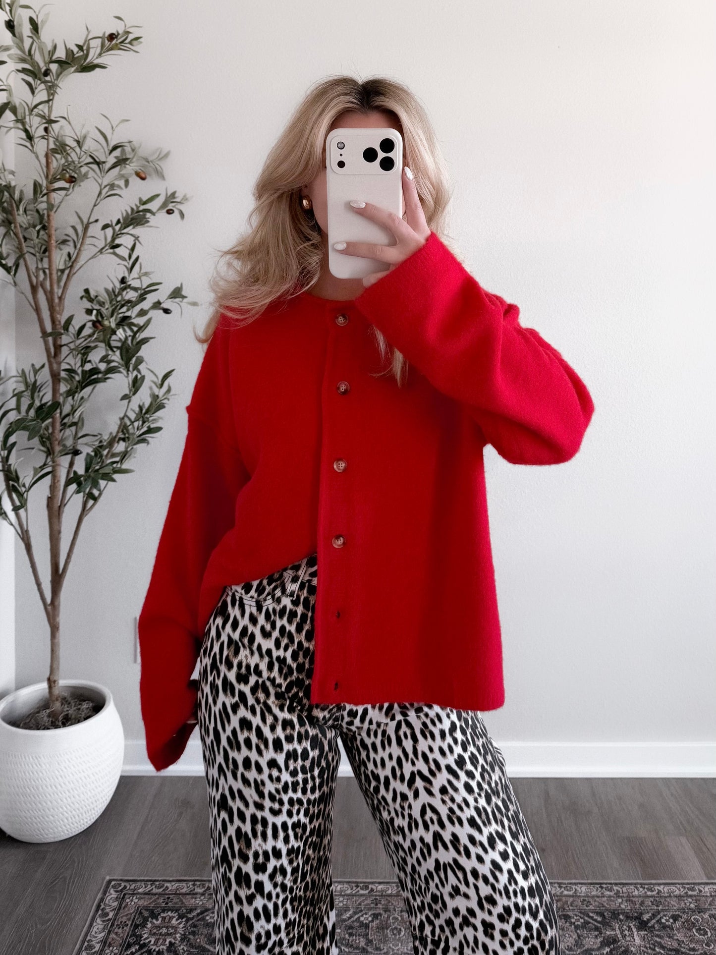 Current Cozy Knit Button Cardigan / Poppy Red