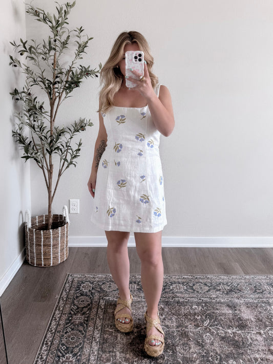 Lilac Embroidered Floral Dress / Ivory