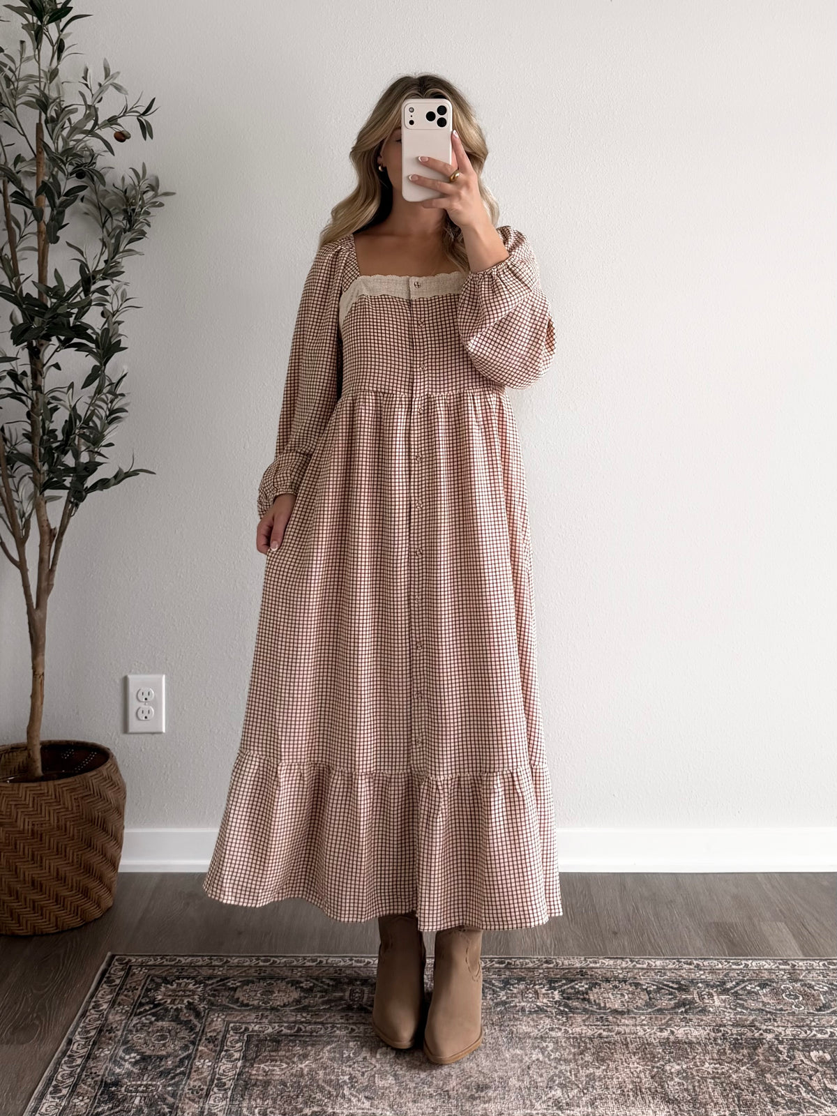 Cottage Lane Gingham Midi Dress