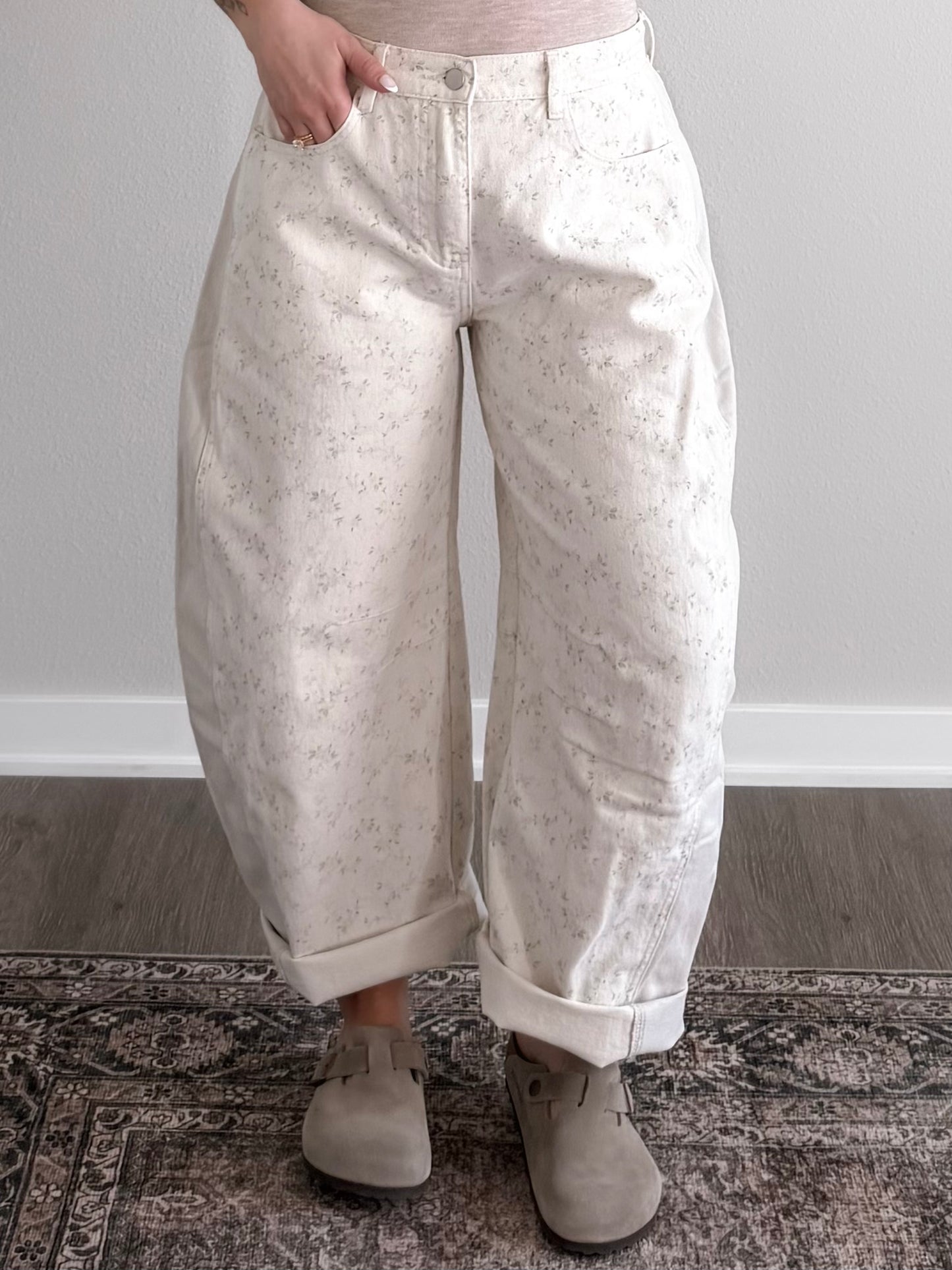 Sage Petal Crop Barrel Pants / Final Sale