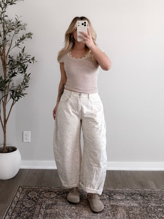 Sage Petal Crop Barrel Pants