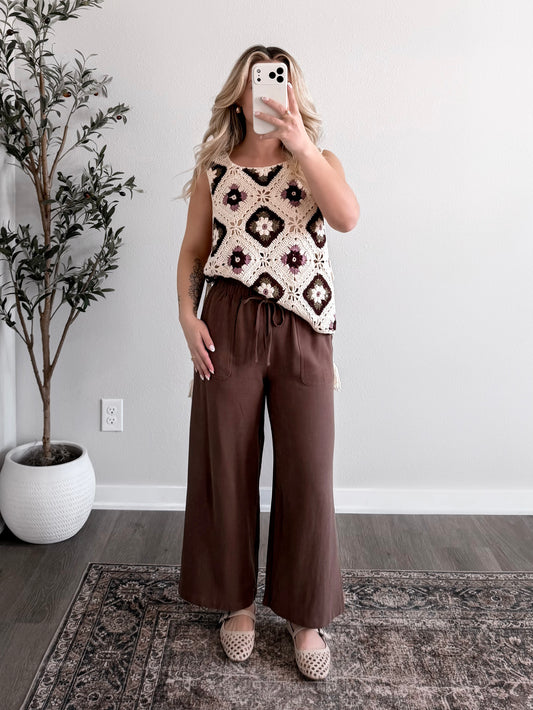 Lora Linen Crop Pant / Cocoa (Short Friendly)