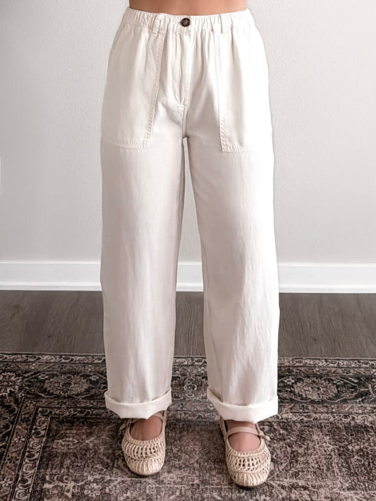 Laney Linen Tapered Pant / White